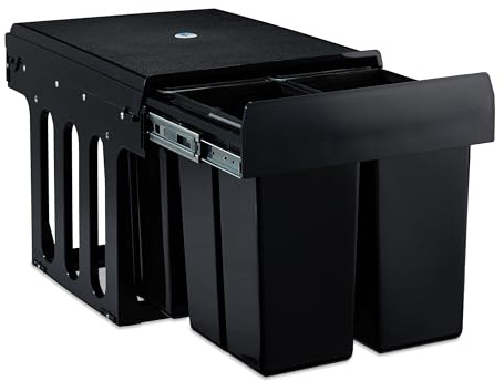 Relaxdays Einbaumülleimer 4-fach, auziehbarer Küchenmülleimer für Unterschrank, 4x 8 Liter, 35,1 x 34,3 x 48 cm, schwarz