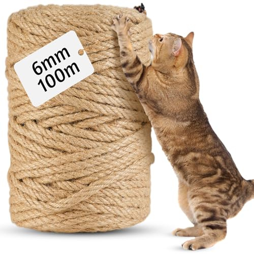 100m Sisalseil für Kratzbaum 6MM, Natur Sisal Seil für Katzen, Kratzseil, Haushalt, Garten,Handarbeiten, DIY, Dekoration, Kordel für Ersatz (100M x 6MM)
