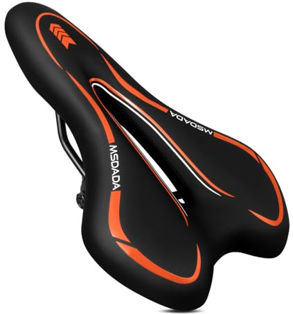 MSDADA Fahrradsattel Herren Bequem, Fahrradsitz Wasserdicht Gel MTB Sattel Ergonomisch Bike Sattel Tourensattel Velo Sattel Herren Damen für BMX/Rennrad/Mountainbike/Dirt Bike(Orange)