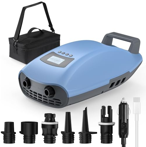 Swonder SUP-Pumpe Akku mit 2X schnellere, 20PSI elektrische Luftpumpe mit intelligenter zweistufiger Funktion, aktive Kühlung, 6000 mAh Akku und Autoadapter für bis 17V DC