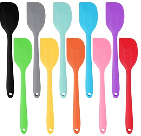 10 Stück Teigschaber Silikon Set, Hitzebeständig bis 500°F Mehrfarbig Silikon Spatel mit Metallkern Teigschaber Küchenschaber für Kochen und Backen