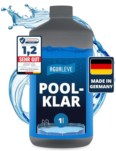 AGUALEVE® Poolklar 1l *NEU* | Kristallklar 2.0 Formel für perfektes Poolwasser | Pools, Whirlpools, Planschbecken | Markenqualität Made in Germany | für 200.000 Poolwasser | mit Note 1,2 getestet