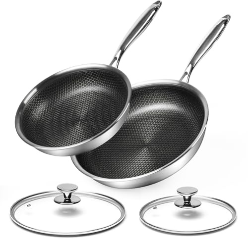 Innerwell Pfannenset 2-teilig 24 & 28 cm aus Edelstahl mit Deckel, Induktionsgeeignet, Antihaftbeschichtung mit kratzfester Wabenstruktur, backofenfest, spülmaschinengeeignet, PFOA-frei