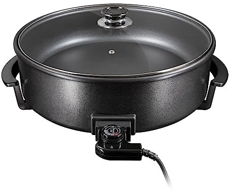ecolle Hochwertige elektrische Pizzapfanne Partypfanne 42 cm/Grillpfanne/Elektropfanne/Pizzaofen /Crepe /Paella Pfanne/Hot Pot, Leistung 1500 (42cm x 9cm)