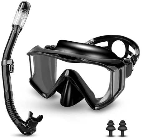 Schnorchelset Erwachsene,Taucherbrille Erwachsene mit Dry Schnorchel, wasserdichte Tauchmaske Anti-Fog Anti-Leck,Mit gehärteter Glaslinse, Schnorchelsets für Schnorcheln und Tauchen
