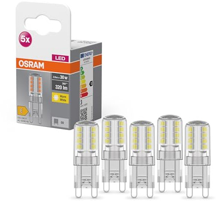 Osram Star PIN LED-Lampe für G9-Sockel, klares Glas,Warmweiß (2700K), 320 Lumen, Ersatz für herkömmliche 30W-Leuchtmittel, nicht dimmbar, 5-er Pack