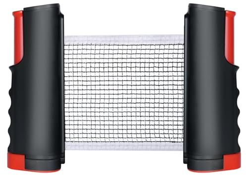 flintronic Ausziehbares Tragbares Tischtennisnetz für Jeden Tisch, Tragbar Ping Pong Ersatznetz, Tischtennisnetz Outdoor & Indoor, Maximale Länge 170 cm (Rot)