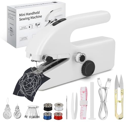 Mini Handnähmaschine Elektrisch – Tragbare Nähmaschine mit 2 Modi & Nähzubehör, Einfach zu Bedienen, Ideal für Anfänger & Schnelle Reparaturen an Kleidung und Stoffen (Weiß)