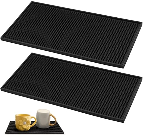 XIANGLONGY 2 Stück Gummi Barmatte, 30 x 15 cm Abtropfmatte Geschirr, Hitzebeständiges Rutschfestes Abtropfmatte Schwarz für Bar Küche Café Restaurants Theke