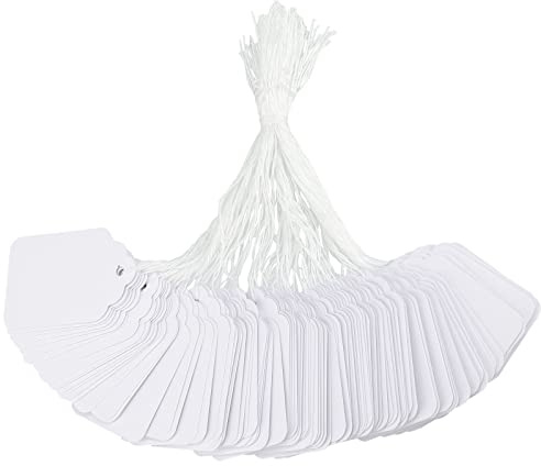 G2PLUS 500 Stk Kleinen Preisetiketten Hängeetiketten, Weiß Markierungsetiketten, 30mm*48mm Preisschilder Geschenk Anhänger mit Schnur
