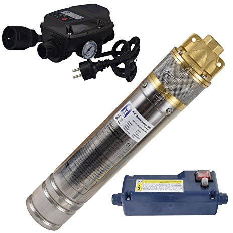 Agora-Tec® 4 Zoll 750-5DW Hochdruck Tauchpumpe inkl. Pumpensteuerung | für Zisternen und Wassertanks | Zisternenpumpe Edelstahl | 3000l/h | 61m Förderhöhe | 6,1 bar | inkl. Trockenlaufschutz