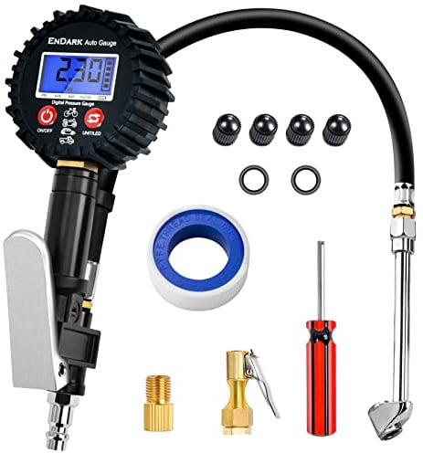 Digitaler Reifenfüller Manometer Druckluft Reifendruckprüfer - ENDARK Luftdruckprüfer Digital Reifendruckmesser & Messgerät 200 Psi Reifendruck Füllgerät Für Auto, Fahrrad, Lkw, Motorrad