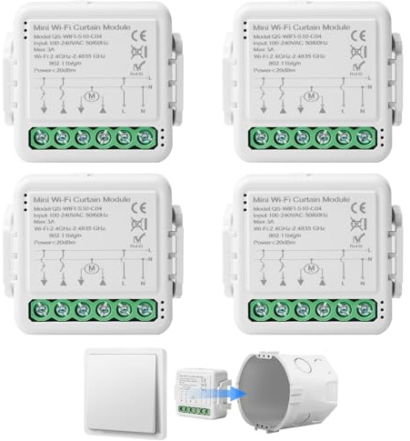 4 Stk WiFi-Smart-Einbauschalter Rolladenschalter Modul mit Laufzeiteinstellung für Vorhänge Jalousien Markisen Kompatibel Google Home/Smart Life/Tuya