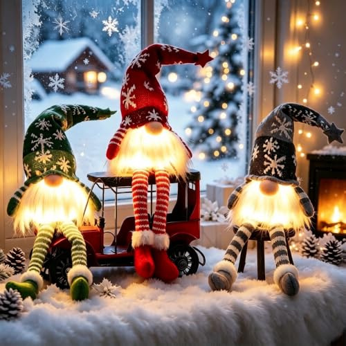Bseical 3 StüCk Weihnachtsdeko Innen, Weihnachtswichtel Beleuchtet Tisch | Weihnachtsdekorationen,Weihnachtsdeko Amerikanisch, Weihnachten Deko Figuren,Wichtel Weihnachten,PlüSch Christmas Decorations
