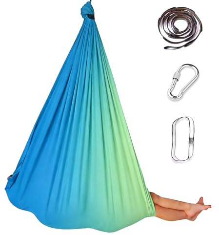 Aerial Yoga Hängematte Set, 200 Kg Max. Tragfähigkeit Mit Beschläge,150x280CM (Blau Grün)