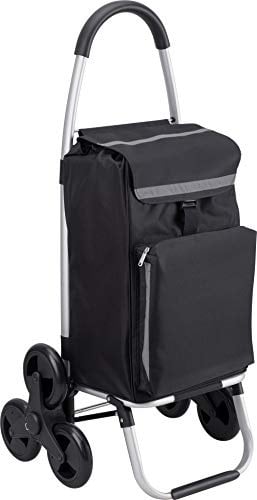 Meister Einkaufstrolley Schwarz, 54 + 5 L - 3x3 Treppensteiger - Klappbarer Einkaufsroller mit Kühlfach – Abnehmbare, regenfeste Tasche – Mit Aufhängung für Einkaufswagen