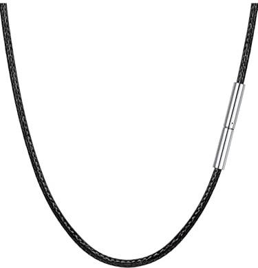 PROSTEEL Damen Collier schwarz geflochten Kunstleder Halskette/Armband 2mm 66cm Unisex Lederkette Lederband mit Edelstahl Verschluss Ersatzkette Accessoire für Anhänger