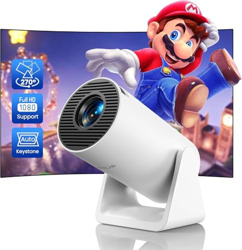 Mini Beamer【Automatische Trapezkorrektur】 WiFi Bluetooth Beamer Klein Unterstützung 1080P, 270°drehbar WiMiUS Kurzstreckenprojektion Heimkino Outdoor für iPhone/Andorid/Laptop/Tablette Weiß