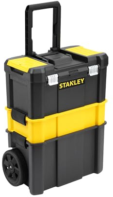 STANLEY Essential Rollende Werkstatt (3-in-1 stapelbare Boxen, leerer Werkzeugkasten, belastbar bis zu 20kg, mit Metallverschlüsse, Organizer für Kleinteile im Deckel) STST1-80151