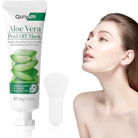 Aloe Vera Gesichtsmasken, Peel Off Maske, Aloe Vera Gel Beruhigende Mask mit Make-up Pinsel, Hydration Hautpflege Set für alle Hauttypen - 50g