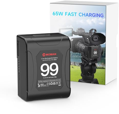 V-Mount Akku, Moman Power99 V-Lock Battery mit Dual D-Tap & 65W PD USB-C Output 99Wh/14.4V 15A 200W Tragbar Klein für Camcorder Blackmagic BMPCC 4K/6K Kamera DSLR Monitor, V-Mount-Akku-Batterie-Mini
