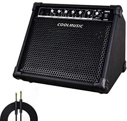 Coolmusic, DM30 AMP Elektronischer Verstärker mit 30 Watt, für Schlagzeug und Keyboard, mit Aux-Eingang und Bluetooth, 2 Eingänge, 3-Band-EQ und DI OUT