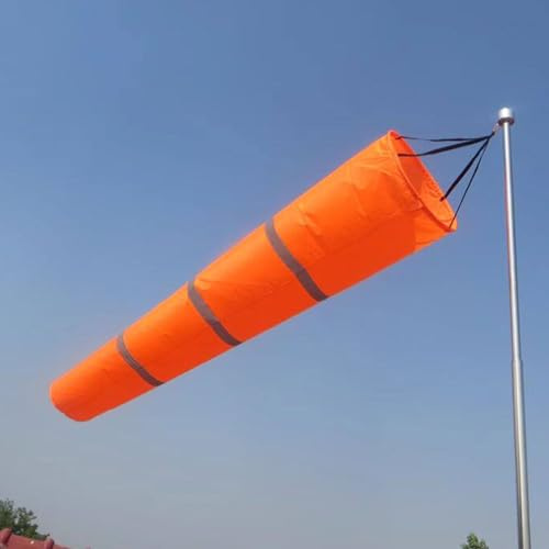 Windsack Komplettes Windsack Set mit Mast, Reflektierender Band Aviation Windsack, Außen Windrichtungsanzeiger, Oxford Stoff Windmessflagge(Orange,L-0.8m(2.6ft))