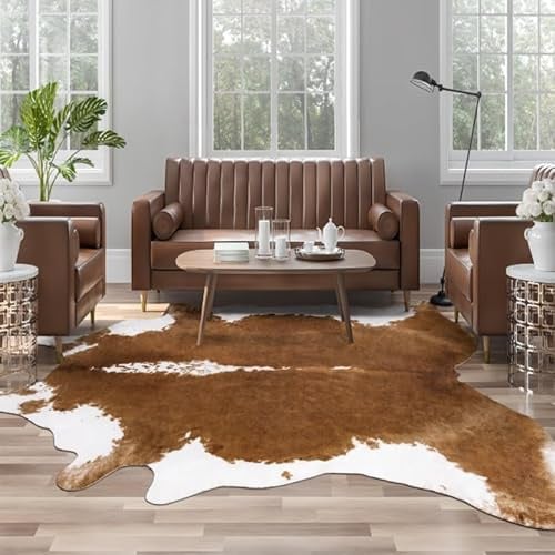 AROGAN Premium-Teppich aus Rindsleder, 1,2 x 150 cm, robust und groß, Kuhdruck, geeignet für Schlafzimmer, Wohnzimmer, Westerndekoration, Kunstfell, Tier, Kuhfell-Teppich, Braun