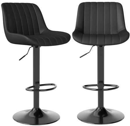 Youhauchair Barhocker 2er Set, Drehbare Barhocker mit Lehne, Höhenverstellbar aus PU-Leder, Moderner Barstuhl Küchenhocker Bar Hocker Bar Stool, Schwarz