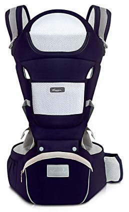 SONARIN Babytrage Ergonomisch mit Hüftsitz/reiner Baumwolle, Kopfstütze, Mehrfachpositionierung: Rücken, Bauch, einstellbar für Neugeborene und Kleinkinder 0 bis 36 Monate (bis zu 30 kg) Blau