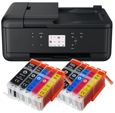 IC-Office TR7650 Farbtintenstrahl Multifunktionsdrucker 4-in-1 (Drucken, Kopieren, Scannen, Faxen, ADF, WLAN, AirPrint) schwarz + 10 XXL Tintenpatronen