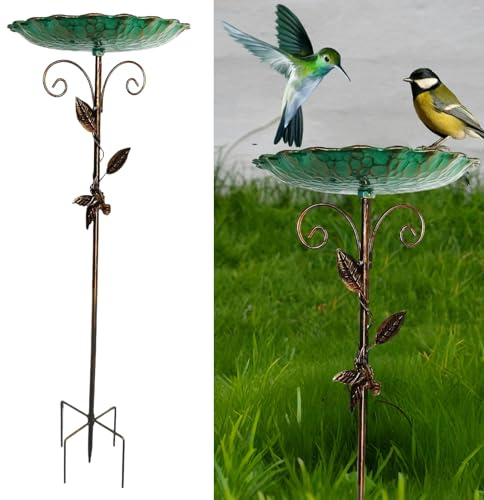 Vogeltränke Stehend Groß, Gartenstecker Metall Blume, Vintage Blumenform Vogeltränke Garten Insektentränke Wassertränke für Vögel, Bird Bath Vogelbad Futter Schale Stehend Winterfest