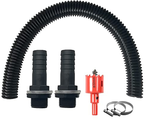 XNSHUN 1,25 Zoll (32mm) Regentonnen Verbindungsset, 50cm Verbindungsschlauch Und 2 Schlauchstutzen 25mm Mit Kontermutter, Regentonnenverbindung Für Regentonne, Wassertanks, Zisternen