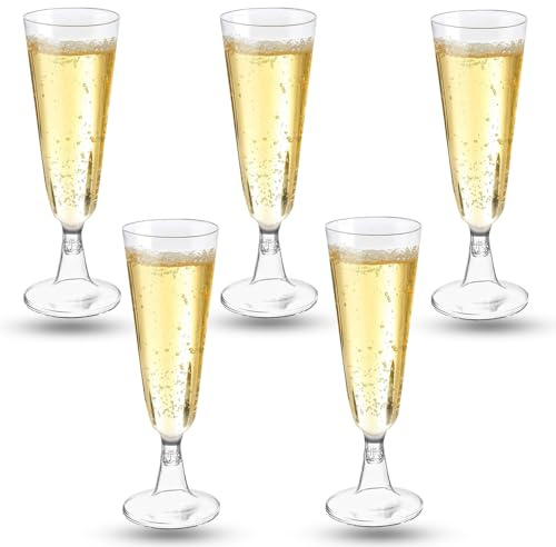 Coztie Sektgläser Plastik, 50 Stück Sektgläser Kunststoff 150ml Mehrweg Plastik Champagnergläse für Sektempfang Hochzeit Geburtstag Picknick Party 16 x 5.5 cm Transparent