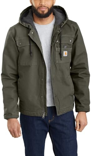 Carhartt, Herren, Lockere Arbeitsjacke aus ausgewaschenem Segelleinen mit Sherpa-Futter, Moos, L