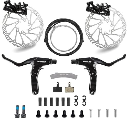 AEYINO Mountainbike-Scheibenbremsensatz, mechanische MTB-Scheibenbremsen mit Aluminiumhebel / 160 mm Rotor/is/PM für Klappräder/Roller/Fatbikes