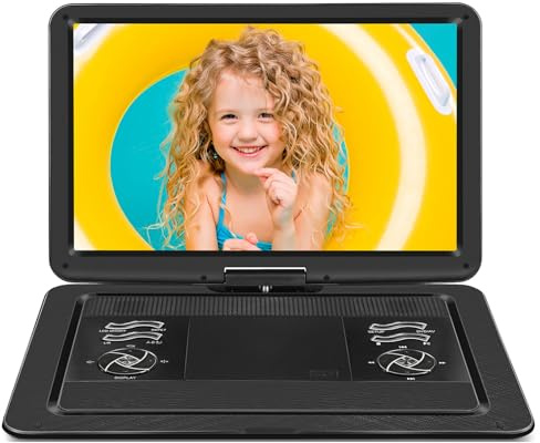 Tragbarer DVD-Player mit 43,4 cm (19,7 Zoll) großem HD-Bildschirm, 5 Stunden Akku, DVD-Player, tragbar mit Kfz-Ladegerät, tragbarer Kinder-DVD-Player, unterstützt alle Regionen-Discs, USB- und