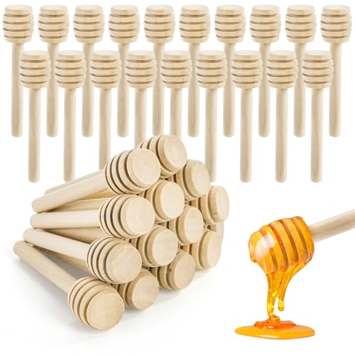 Lawei 100 Stück Honiglöffel Holz Honig Dipper Löffel Mini Holzschläger für Honig Marmelade - 7,5 cm
