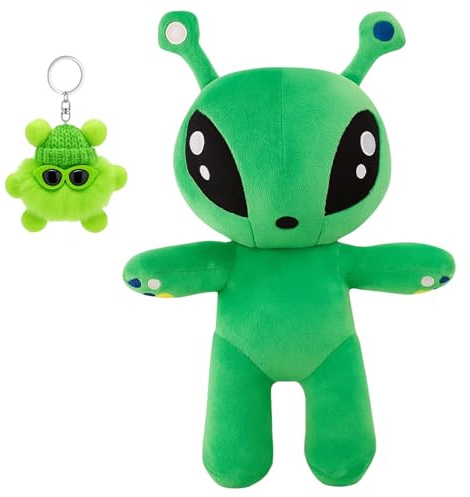 35cm Alien Kuscheltier, Weiches Alien Plüschtier mit Schlüsselanhänger Plüsch, Mini-Kohle-Anhängern, Fangeschenke, Green Plüsch Puppe für Haus Schlafzimmer Dekoration
