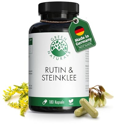 Green Naturals® Rutin & Steinklee – 500 mg Rutin (aus Sophora japonica, 95%) + 500 mg Steinkleekraut (Melilotus) pro Tag – vegan & ohne Zusätze – Made in Germany, laborgeprüft – 180 Kapseln, 3 Monate