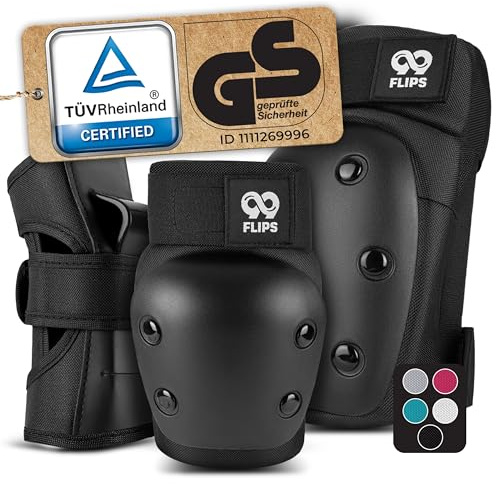 99FLIPS Inliner Schoner Erwachsene mit GS [6er Set] DIVE - M in Schwarz - Schoner Inliner Damen schützer erwachsene - Knieschoner Kinder 12 Jahre protektoren Skateboard
