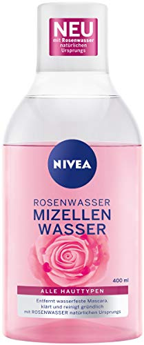 NIVEA Rosenwasser Mizellenwasser (400 ml), Gesichtsreinigung mit MicellAIR Technologie und natürlichem Rosenwasser, sanftes Mizellen Reinigungswasser
