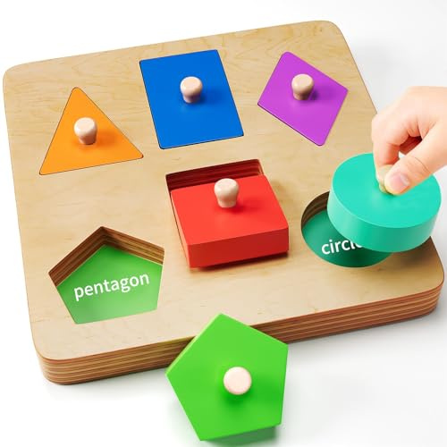 Größeres Holzpuzzle für 1 Jahr, Montessori Spielzeug mit extra dicken Formen & Griffen, Lernspielzeug für Farben, Formen & motorische Fähigkeiten, Geschenk für Jungen Mädchen 12-18 Monate