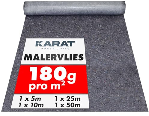 KARAT Malervlies Rolle 50m x 1m, Maler Abdeckvlies 50m² mit Anti-Rutsch Beschichtung, Malerteppich wiederverwendbar für Maler & Handwerker Abdeckfliesse für Boden 180g/m²