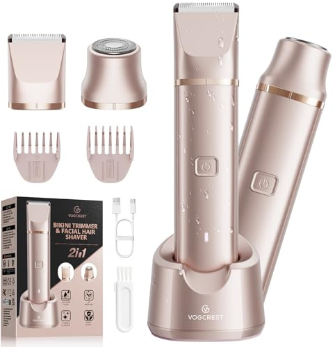 VG VOGCREST Bikini Trimmer für Frauen - 2-in-1 schmerzloser Körperrasierer für Achselbein Arm (Champagner Gold)