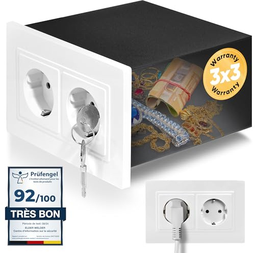 Elder Welder® Steckdosen Safe Tresor Versteck | Jetzt mit Fake-Stecker Funktion | Wandtresor zum Einmauern | Steckdosentresor als Geheimfach | Mini Safe für Geldversteck Geheimversteck | Geld Box