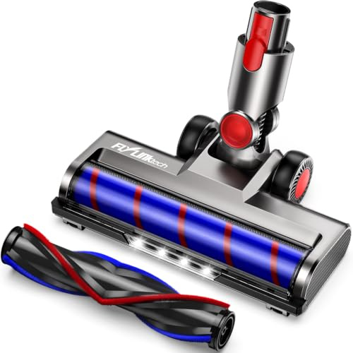FLYLINKTECH Bürste kompatibel für Dyson V7, V8, V10, V11, V15 Staubsauger, Bürste mit 4-LED Scheinwerfern, Flexibler Rotation und 2 Ersatzrollen