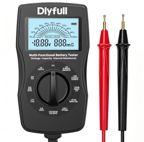 Dlyfull Batterietester Universal LCD Batterieprüfer, Profi Digital Batterie Messgerät für Akku, Batterien, Knopfzellen etc, Genaue Batteriekapazität Spannung Innenwiderstand Batterie Tester, B3