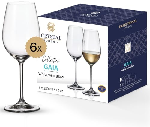 Crystal Bohemia Weißweingläser - 6er Set, je 350 ml, spülmaschinenfest, langlebig & kratzfest - Elegante Gläser aus Kristallglas - Ideal als Geschenk für Weinliebhaber