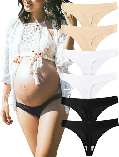 KUKU PANDA Nylon Damen String Tangas Schwangerschaftsunterhose für Frauen Nahtlose Slips Thongs 6er Pack Set